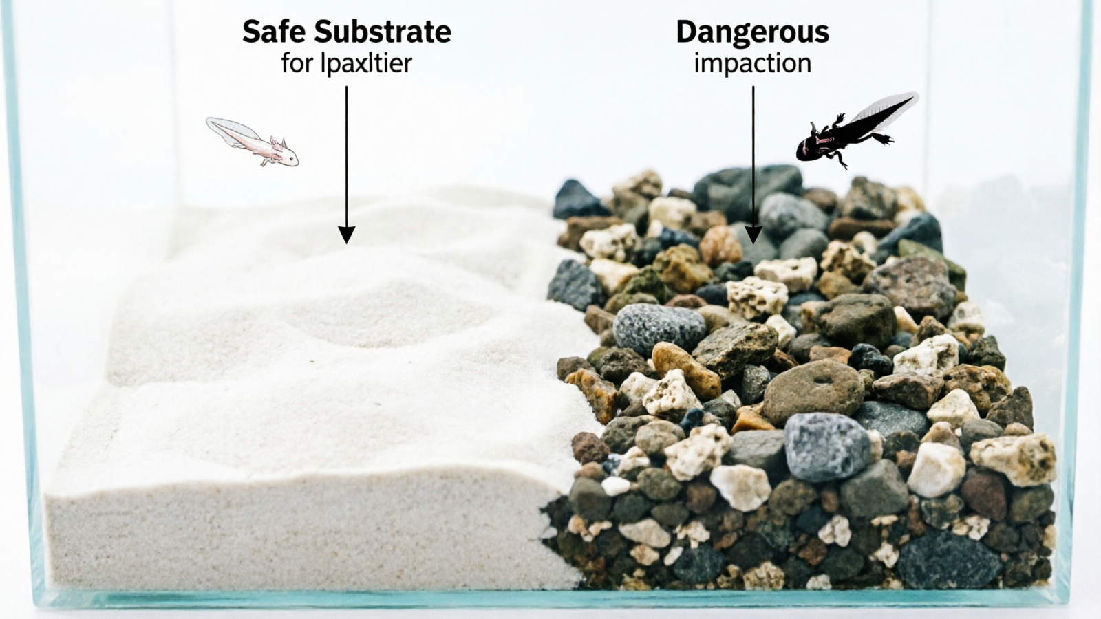 Fine sand vs gravel substrate safety comparison for axolotls