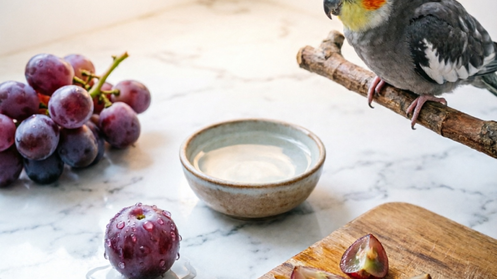 Properly prepared grape pieces for cockatiels