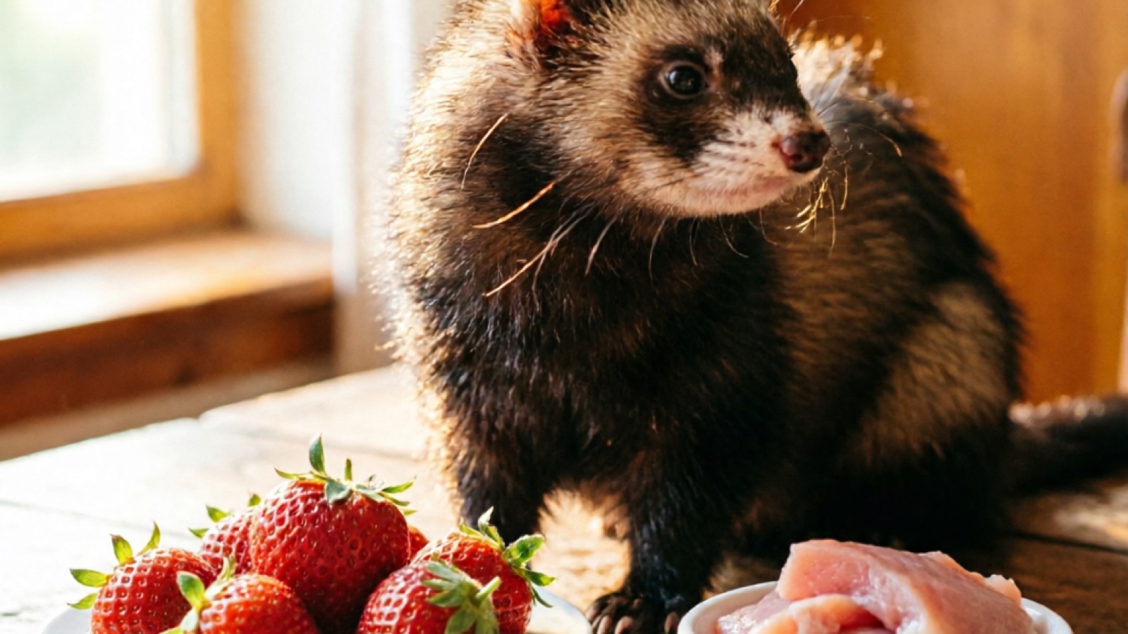 Ferret near strawberry — why this treat is not recommended
