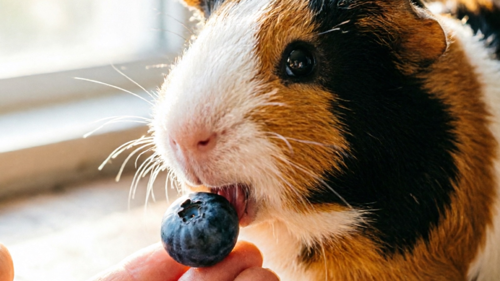 Guinea pig eating blueberries