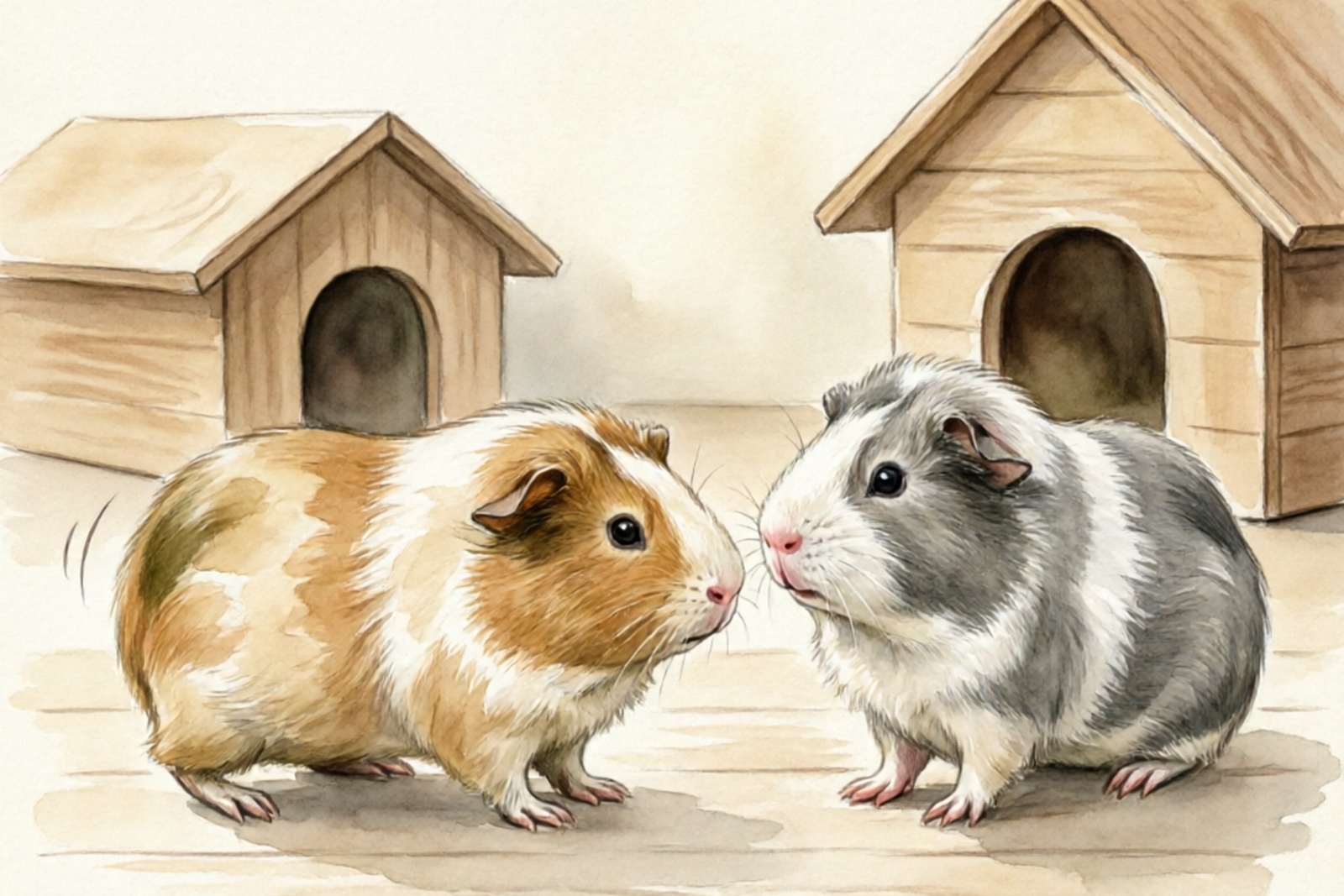 Two guinea pigs meeting in neutral territory during introduction
