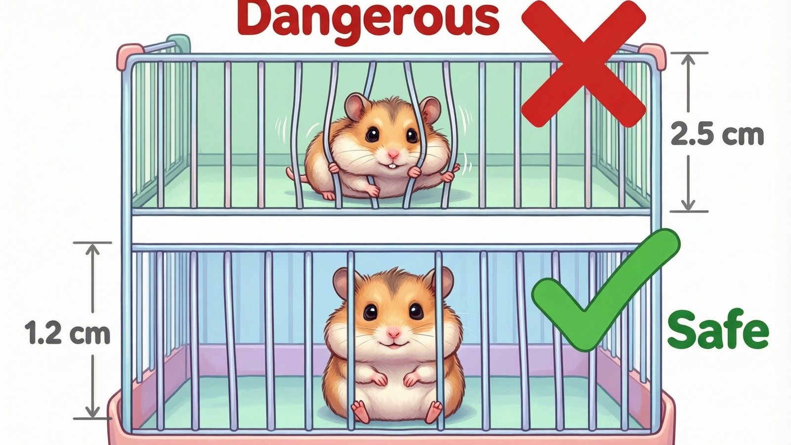 Hamster cage placed in quiet room away from window showing safe placement at proper temperature zone for hamster habitat