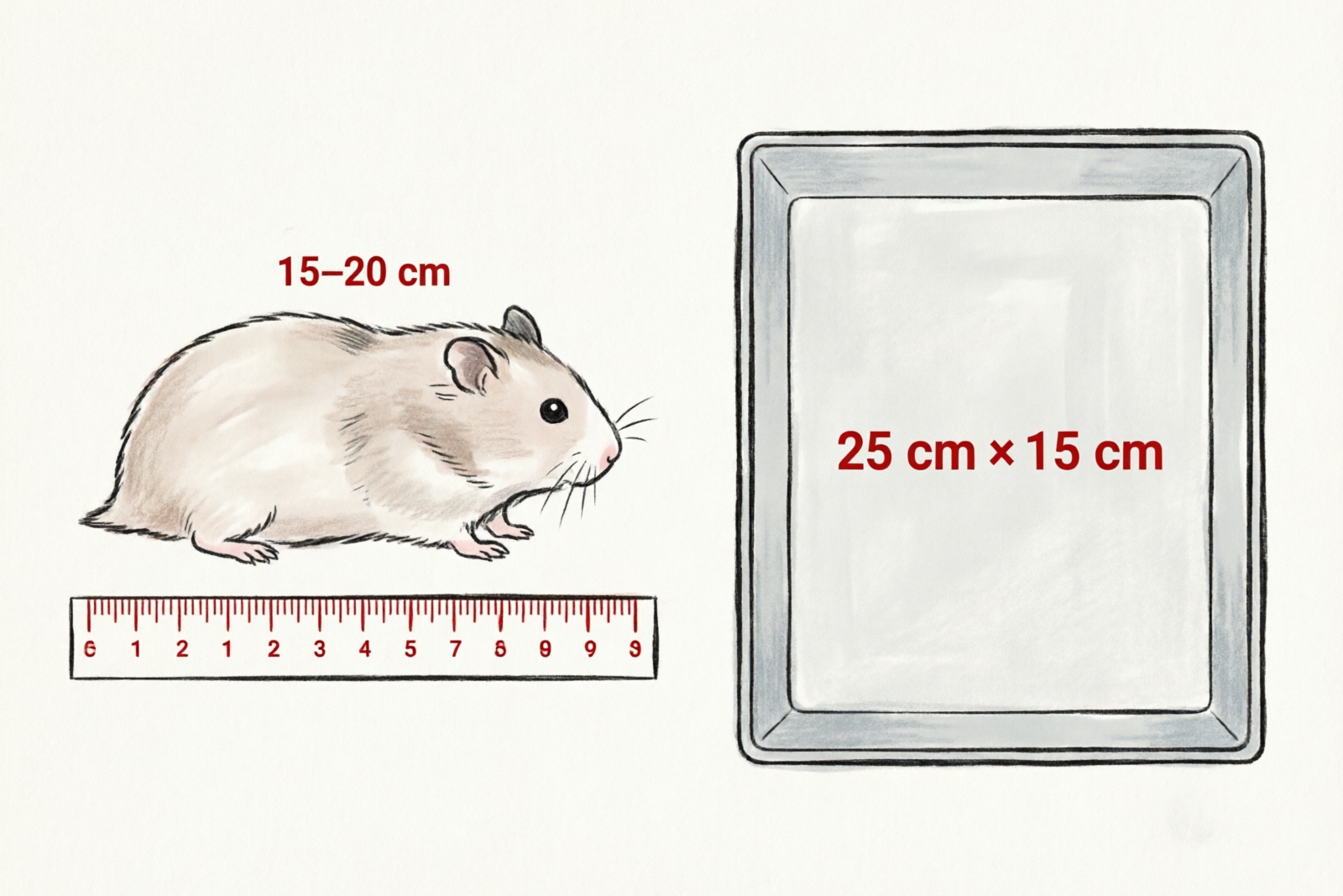 Syrian hamster body size vs standard pet store cage floor space comparison