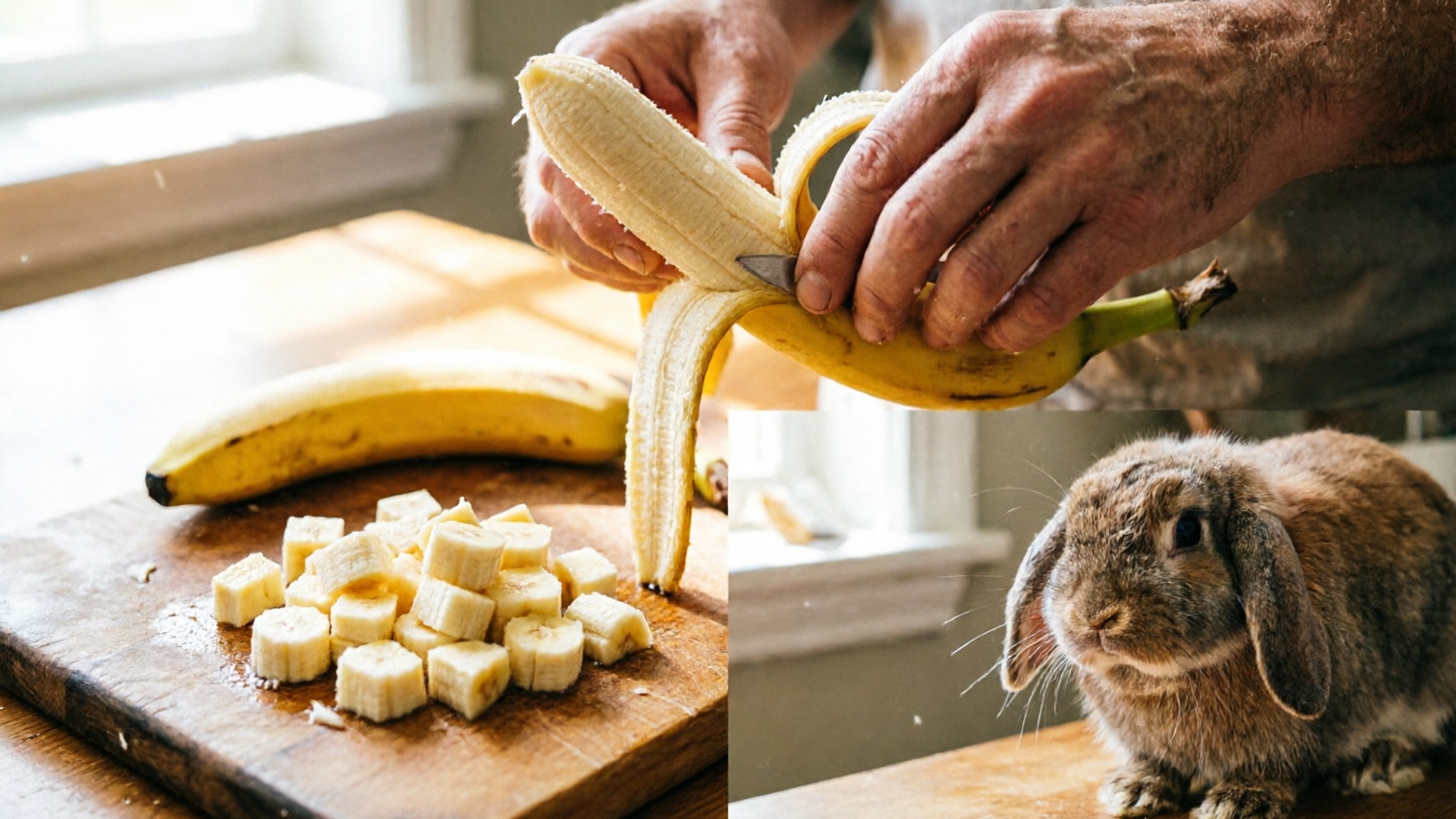 Preparing banana for rabbit