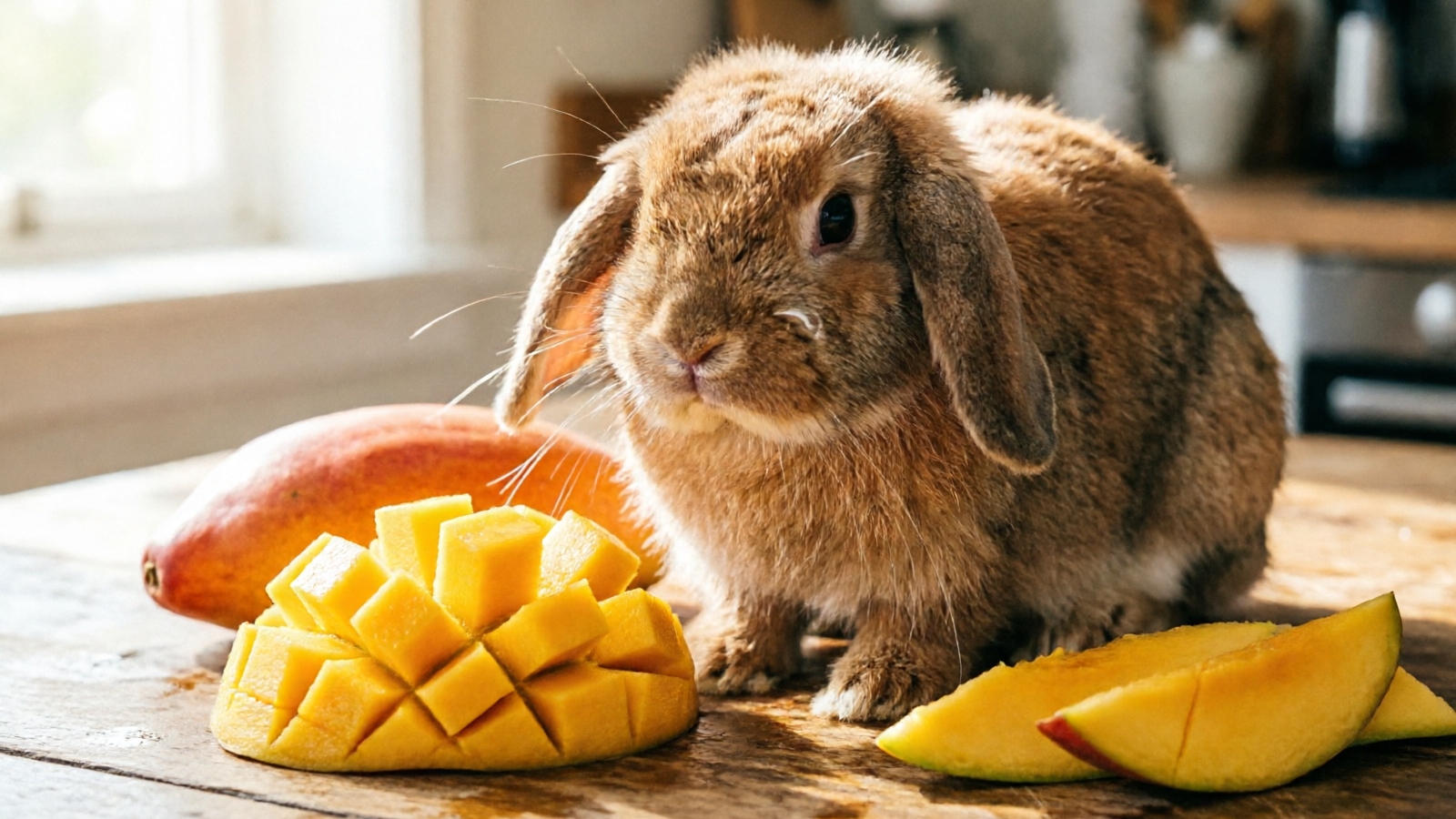 Mango nutrition breakdown compared to rabbit-safe vegetables showing sugar levels
