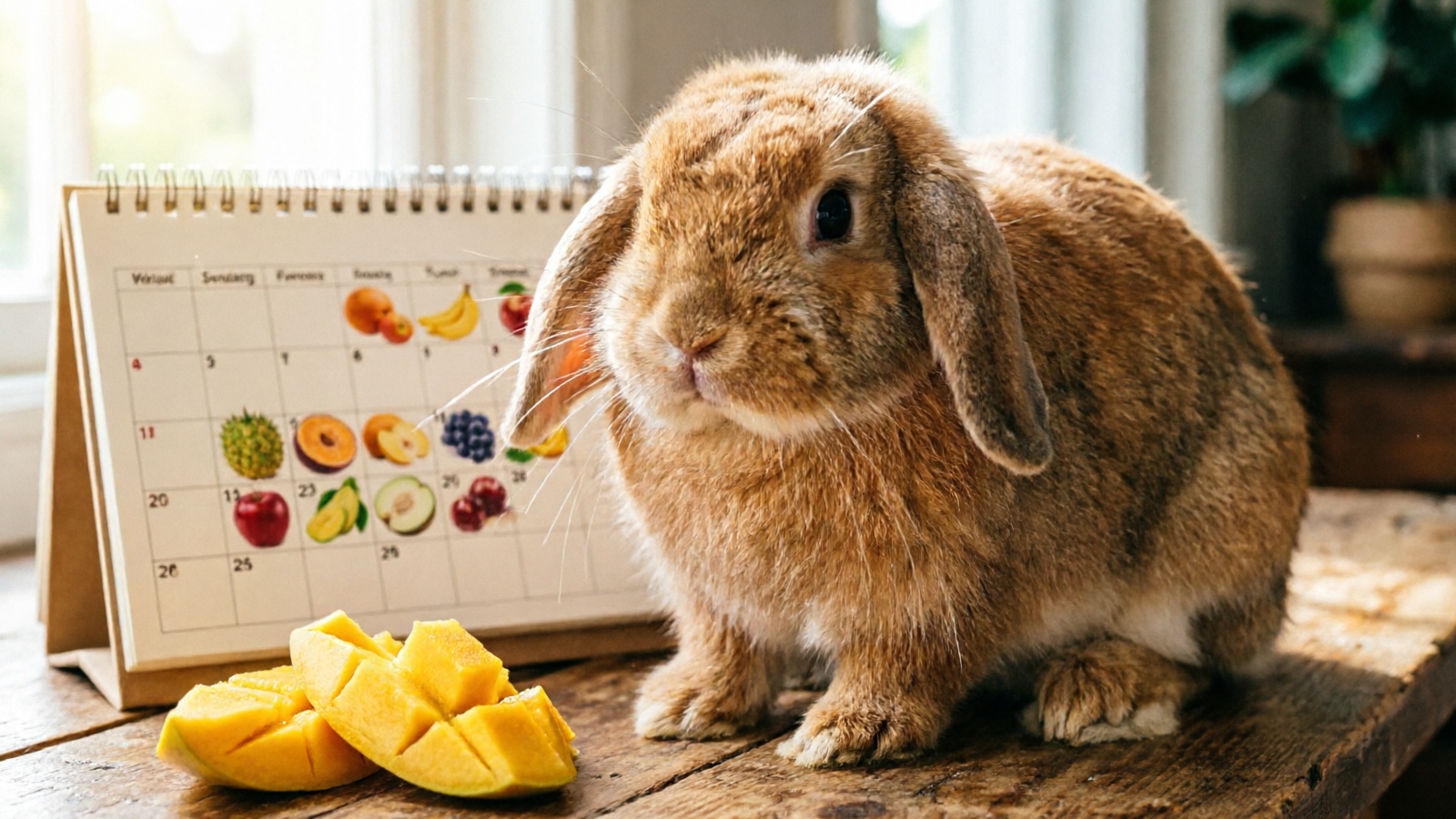 Weekly sugar budget for rabbits showing mango placement and treat limits