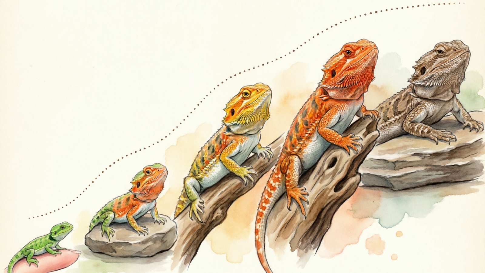 Life stage progression from hatchling to senior bearded dragon