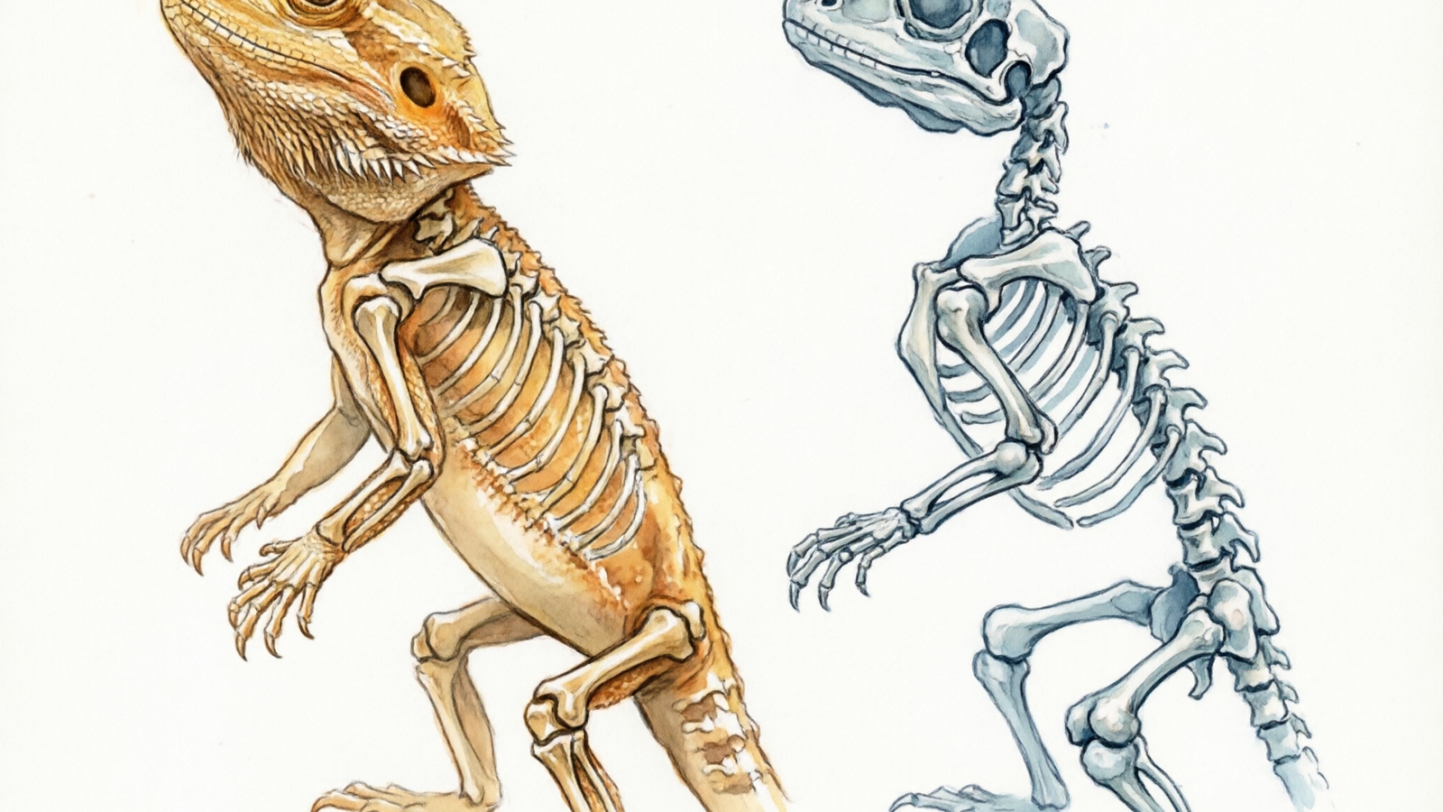 Healthy vs MBD-affected bearded dragon skeletal comparison