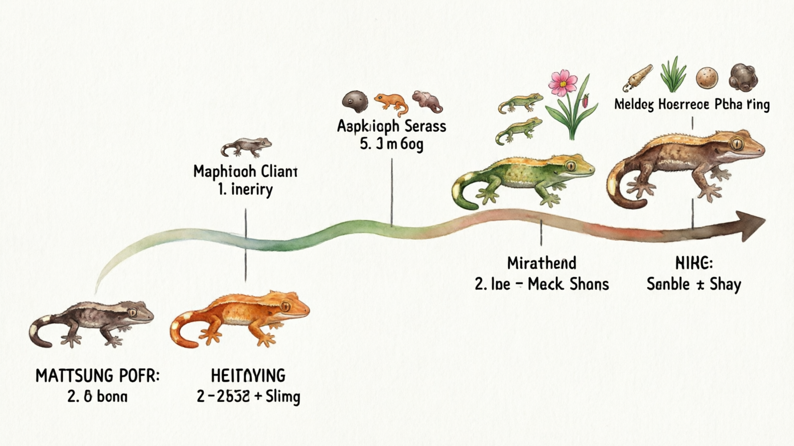 Crested gecko life stages timeline from hatchling to senior